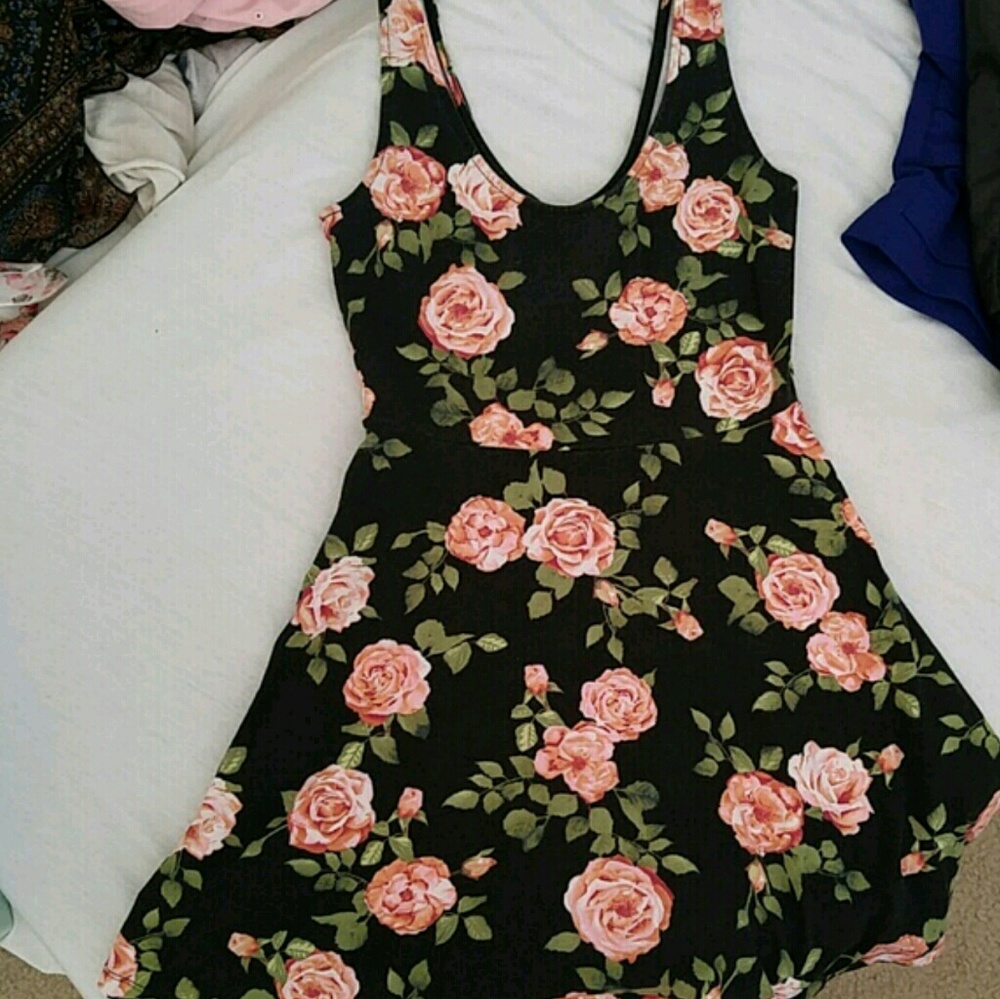 Black Floral Skater Dress